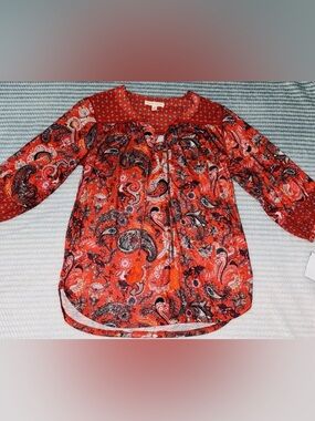 Farmer’s Market Women’s Orange Paisley Blouse New with tags size small